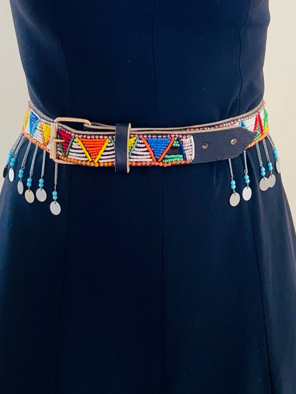 Vintage - hand Beaded Multicolor Belt with dangles - Picture 3 of 4